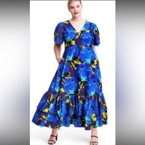 Christopher John Rogers Blue and Yellow Floral Maxi Dress